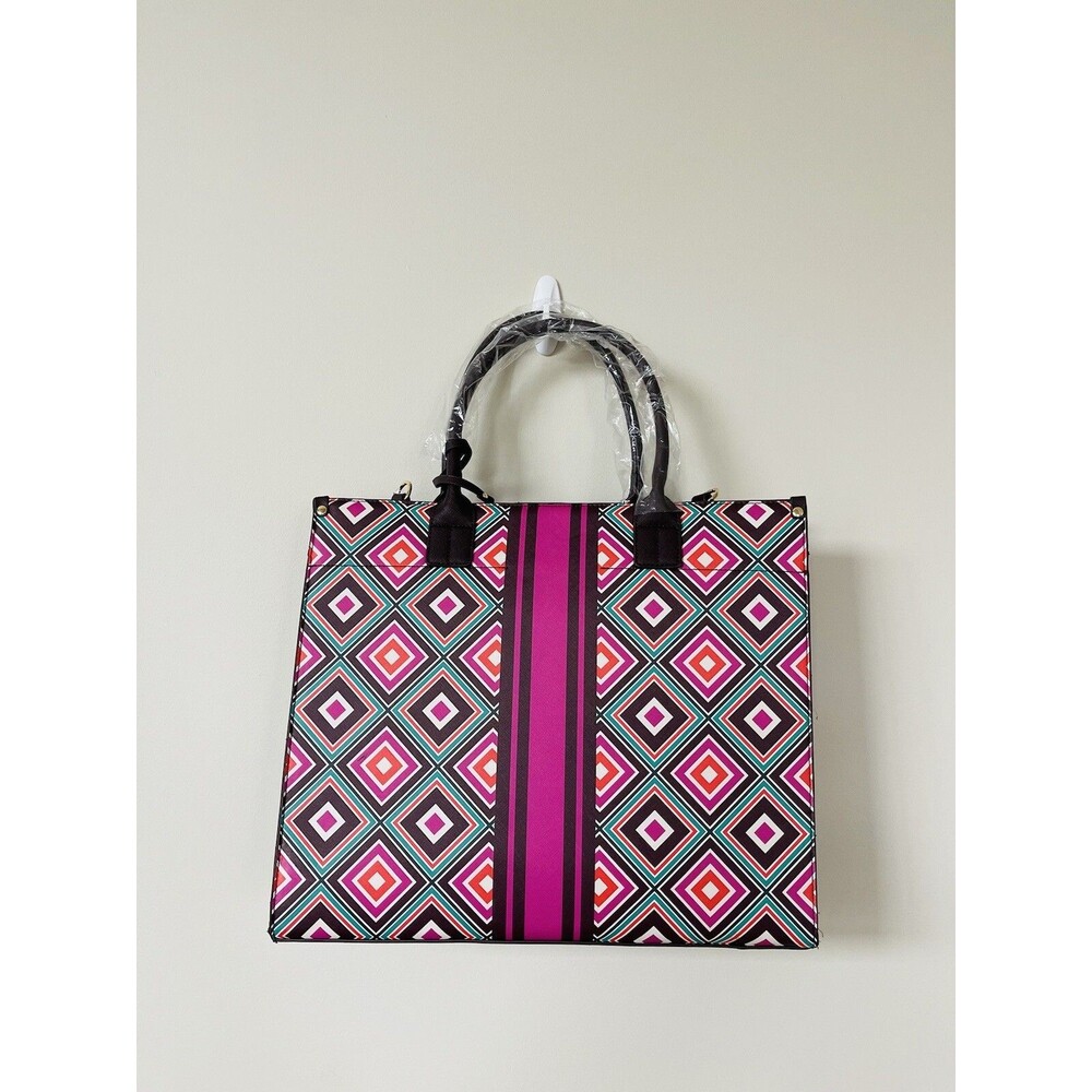Trina Turk Tote Hand Bag Women Preppy Brookhaven Pink Blocks Preppy Boho NWT